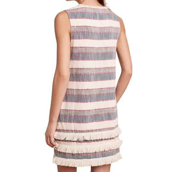 Anthropologie Holding Horses Fringe Shift Mini Dress Neutral Stripe SZ 0 Western - Picture 2 of 9